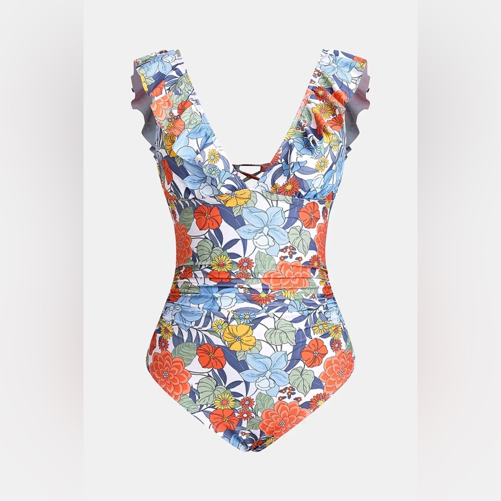 Floral Plunging One-Piece Bathing Suit